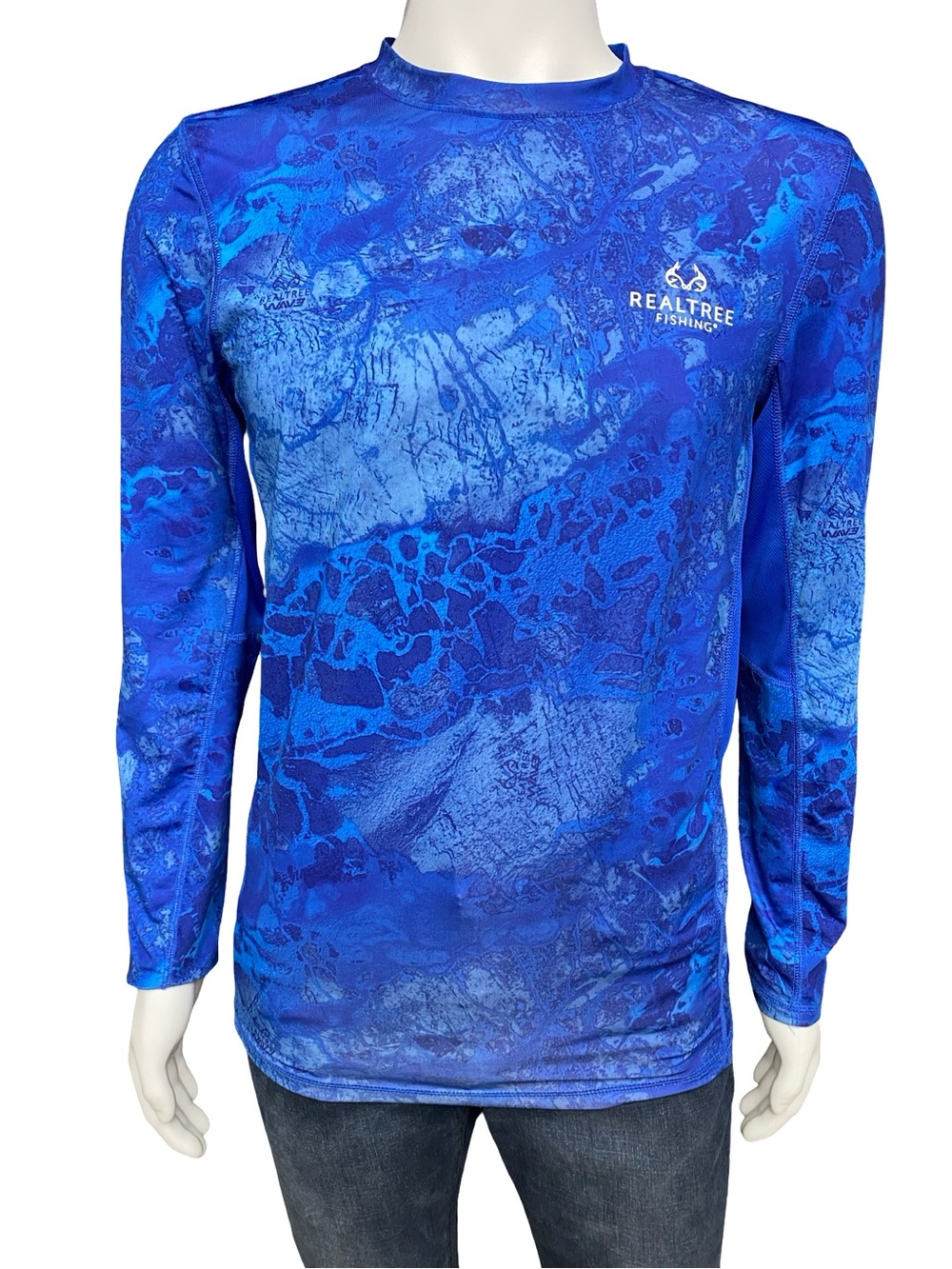Realtree Fishing WAV3 Blue Camo Long Sleeve Performance Fishing Shirt S